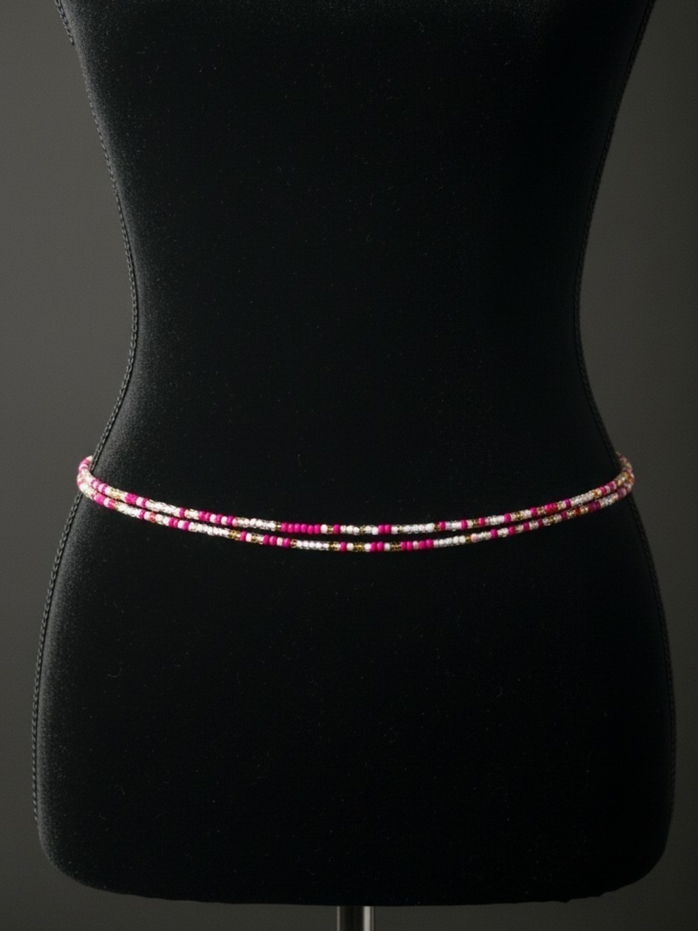 Beaded Pink Double-Wrap Waist Chain Belt